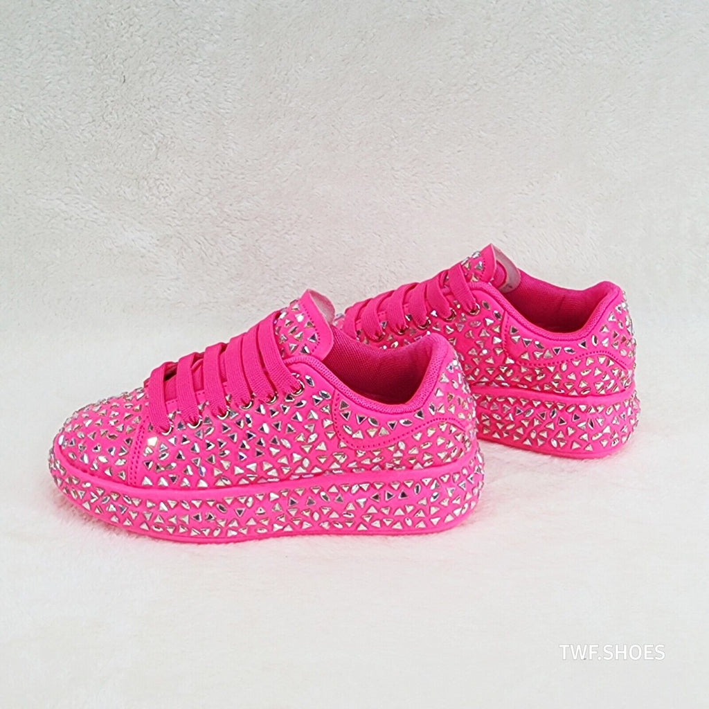Geo Dazzle Cush Iridescent Stone Hot Pink Platform Sneakers Tennis Shoes - Totally Wicked Footwear