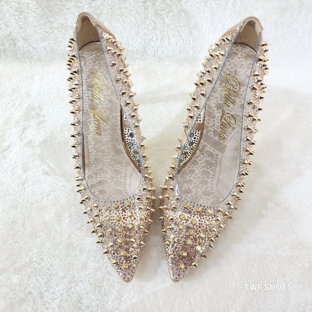 Spicy Stiletto PVC Clear Pumps Rose Gold Studs & Rhinestone Pumps Stiletto Heels - Totally Wicked Footwear