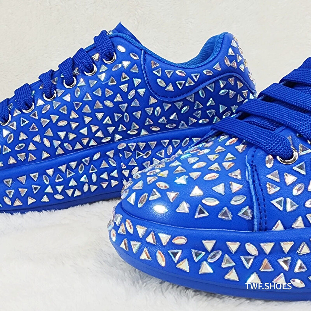 Geo Dazzle Cush Iridescent Stone Blue Platform Sneakers Tennis Shoes - Totally Wicked Footwear