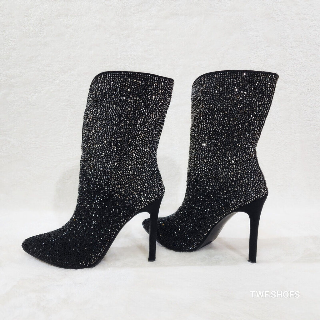 Riviera Black Ombre Rhinestone Slip On Stiletto High Heel Split Front Ankle Boot - Totally Wicked Footwear