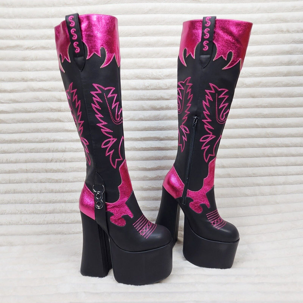 Free Your Soul Western Designed Platform Chunky Heel Knee Boots Festival Gothic - Totally Wicked Footwear