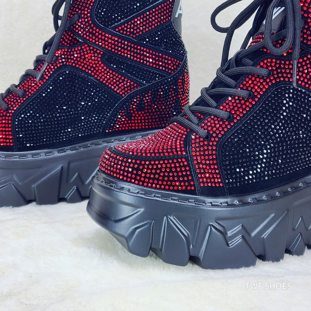 Anthony Wang Berry Red & Black Rhinestone Platform Hidden Wedge Sneakers - Totally Wicked Footwear