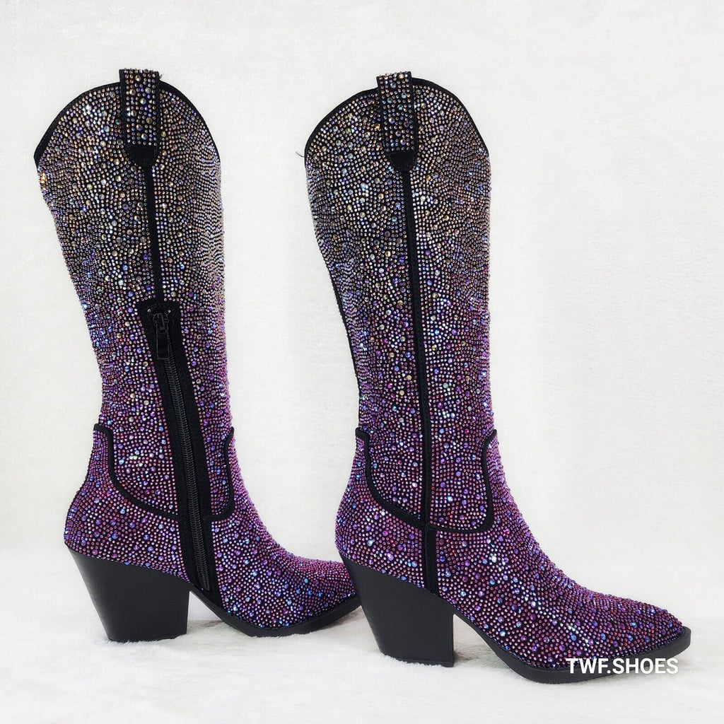 Wild Ones Glamour Cowboy Purple Multi Ombre Rhinestone Cowgirl Boots - Totally Wicked Footwear