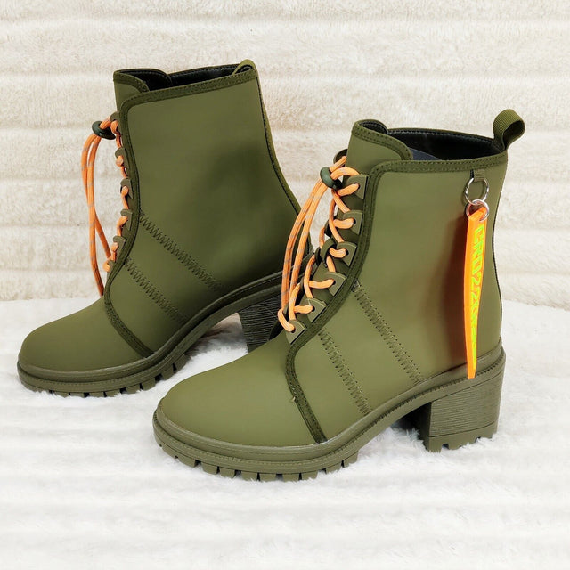 Stellar Olive Orange Water Resistant Combat Boots Brand New - Totally Wicked Footwear