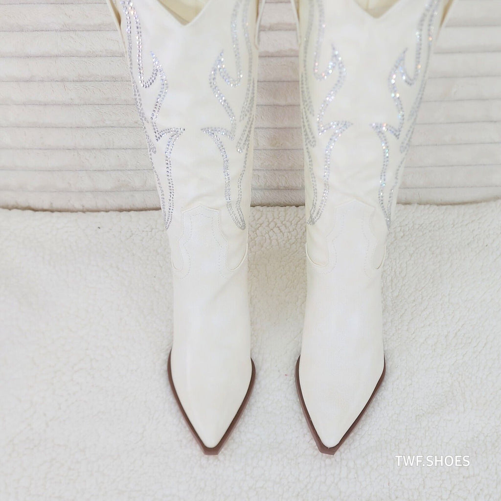 So Me Mileage Cream Ivory Rhinestone Design Western Cowgirl Boots - Totally Wicked Footwear