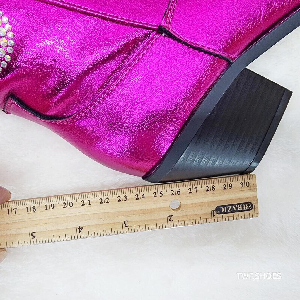 Razzle Metallic Pink Fuchsia Country Western Cowgirl Knee Boot Rhinestone Dazzle - Totally Wicked Footwear