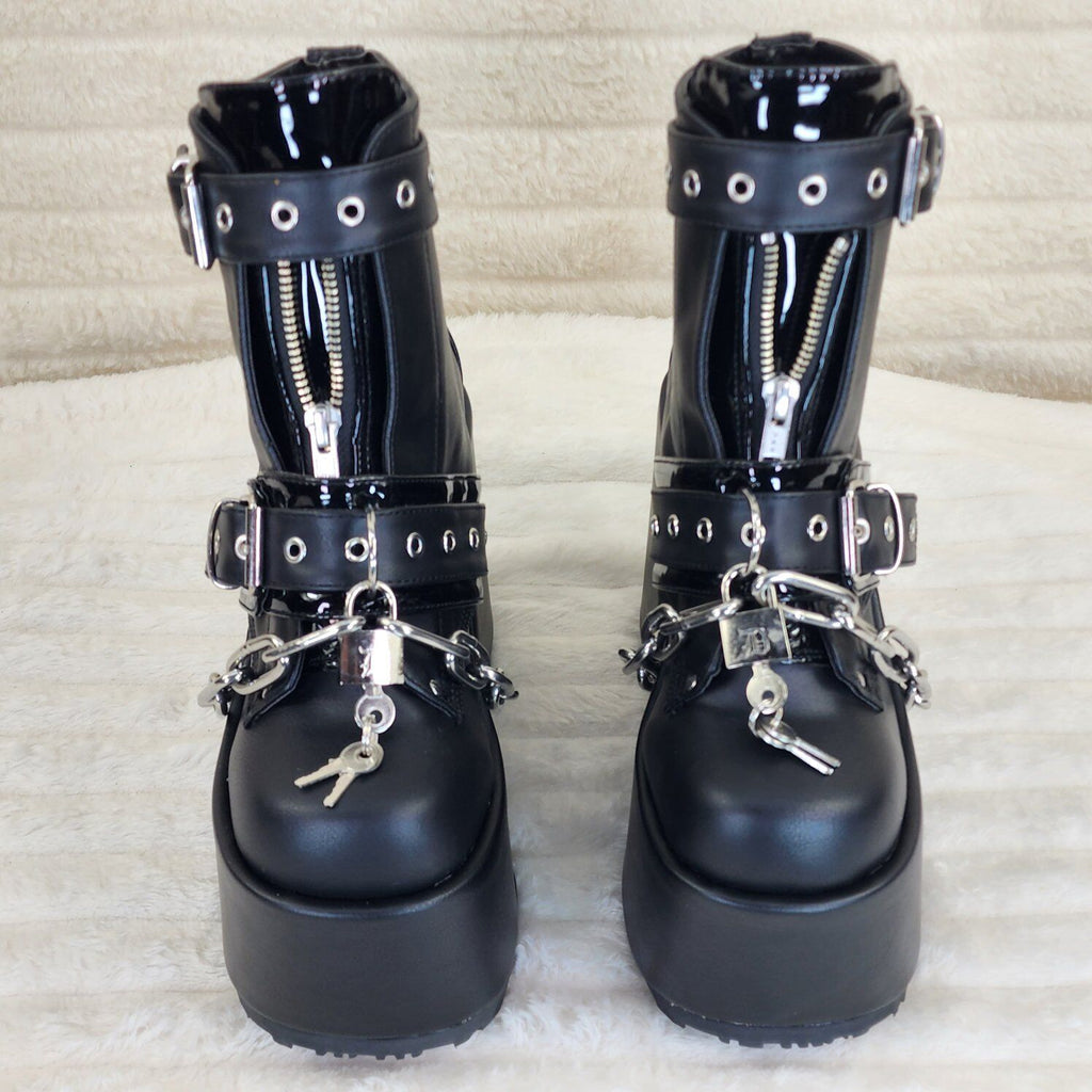 Camel 205 Chain & Padlock Platform Goth Ankle Boots Front Zipper & Straps - Totally Wicked Footwear