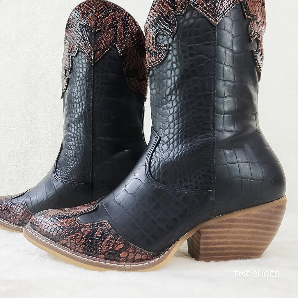 Snake Bite Black Western Reptile Cowboy Pull On Country Cowgirl Boots - Totally Wicked Footwear