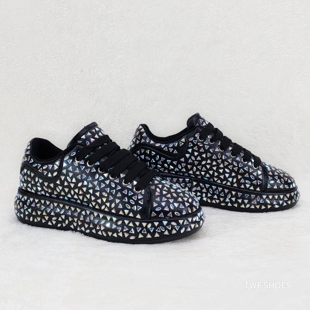 Geo Dazzle Cush Iridescent Stone Black Platform Sneakers Tennis Shoes - Totally Wicked Footwear