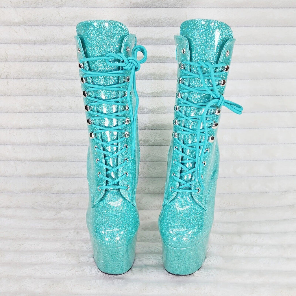 Adore 1020GP AQUA Blue Glitter Patent  7" High Heel Platform Ankle Boots NY - Totally Wicked Footwear