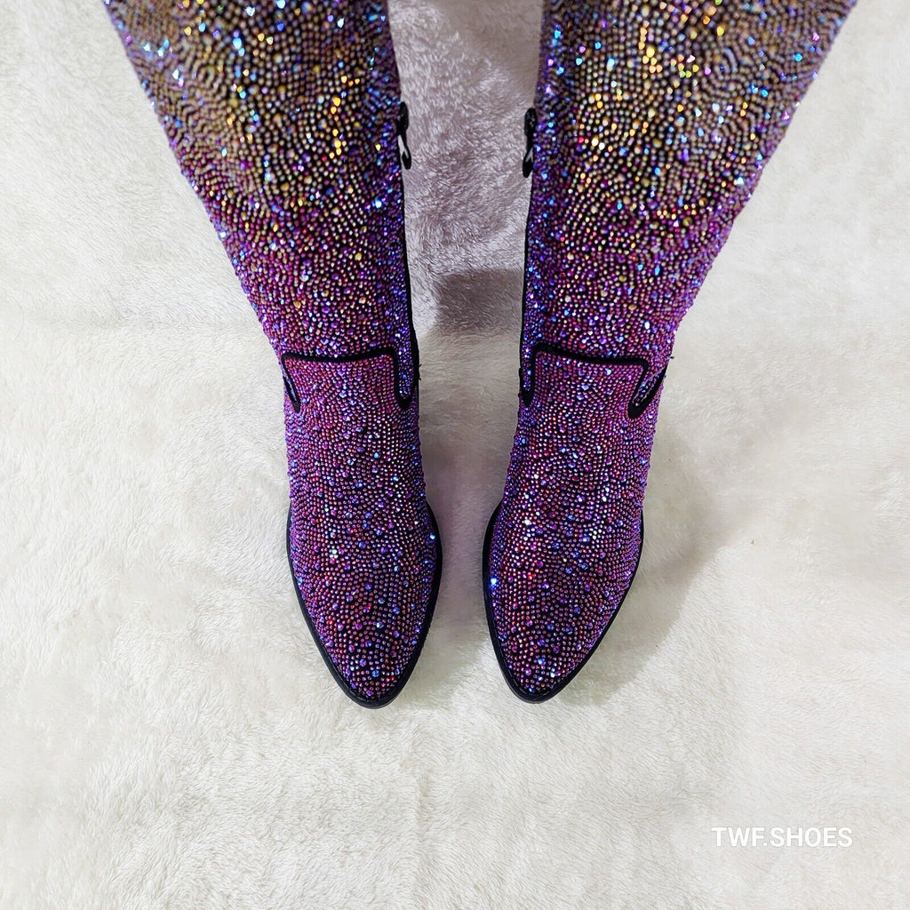 Wild Ones Glamour Cowboy Purple Multi Ombre Rhinestone Cowgirl Boots - Totally Wicked Footwear