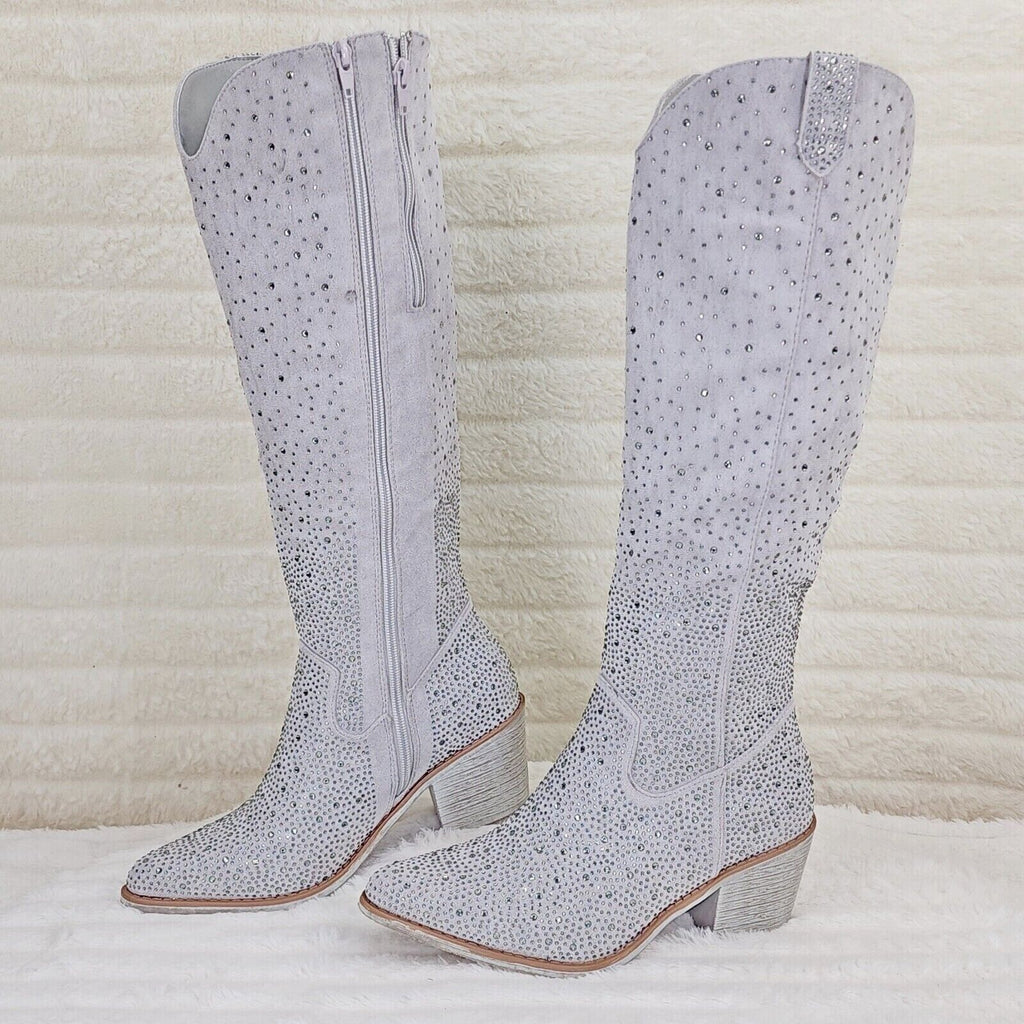Wild Ones Glamour Cowboy Rhinestone Cowgirl Boots Tuck Zipper Silver Gray - Totally Wicked Footwear