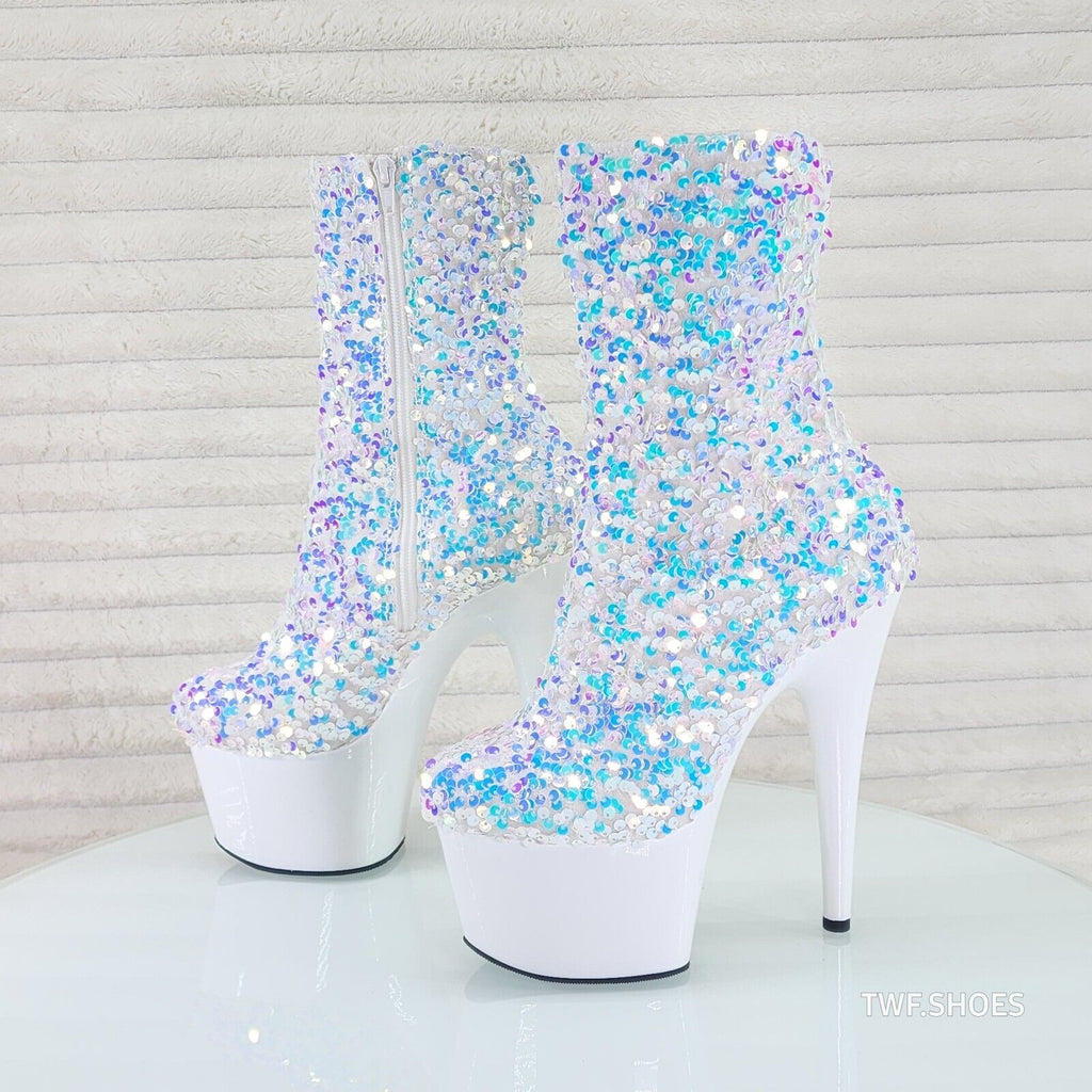 Adore 1042 White Multi Sequin High Heel Platform Ankle Boots US Sizes NY - Totally Wicked Footwear