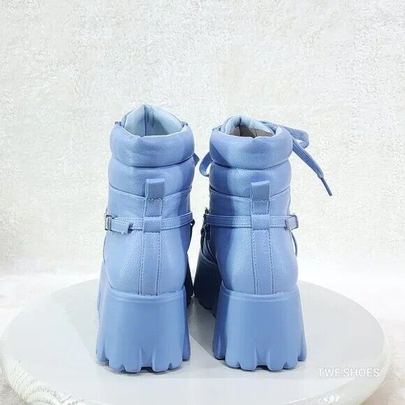 Emo Stomp 2" Platform Stomper Ankle Boots With Chain Design Baby Blue - Totally Wicked Footwear