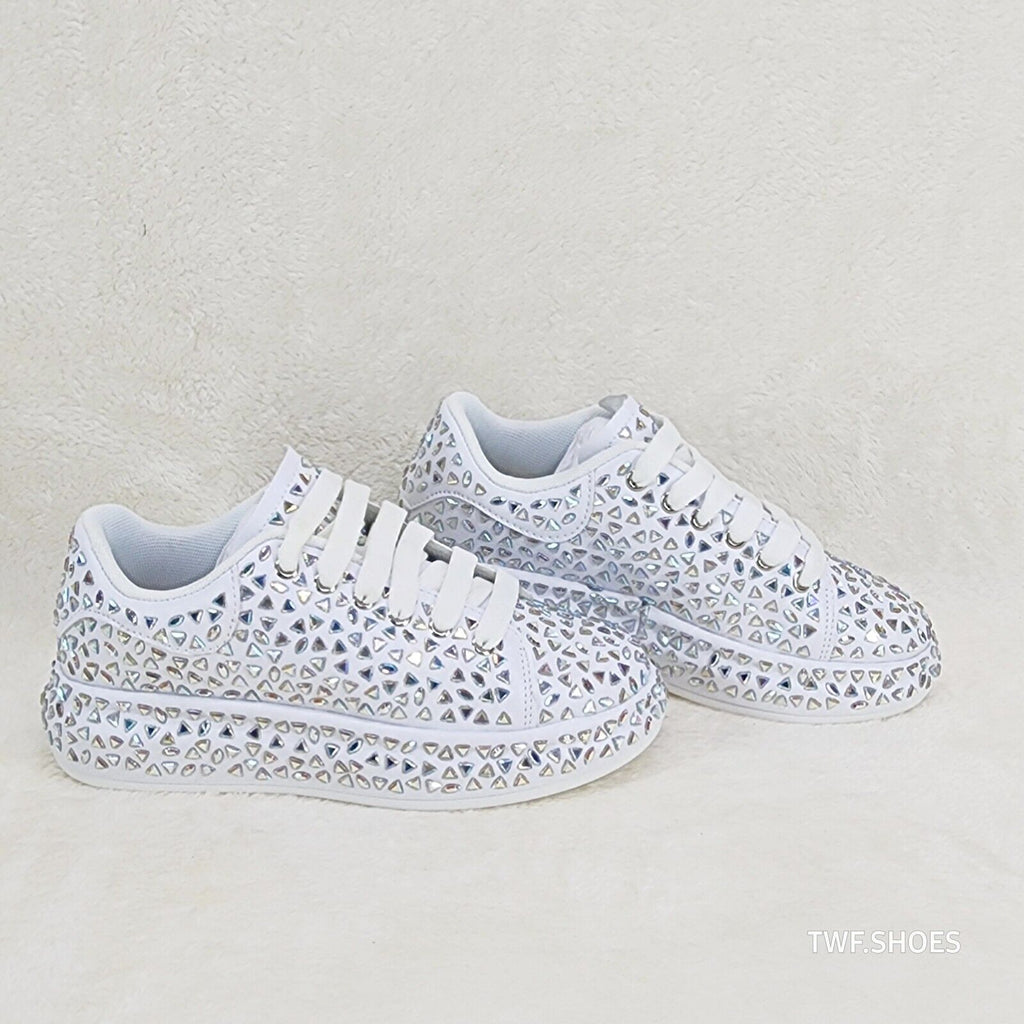 Geo Dazzle Cush Iridescent Stone White Platform Sneakers Tennis Shoes - Totally Wicked Footwear