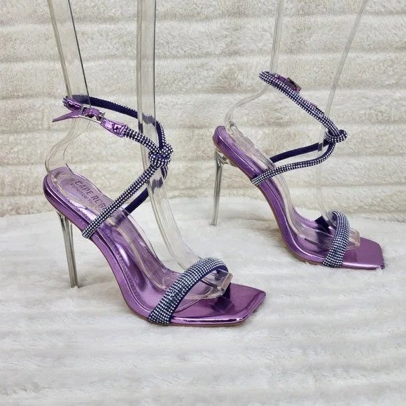 Lexton Purple Metallic Knotted Strap Rhinestone Stiletto High Heels Sandal NEW - Totally Wicked Footwear