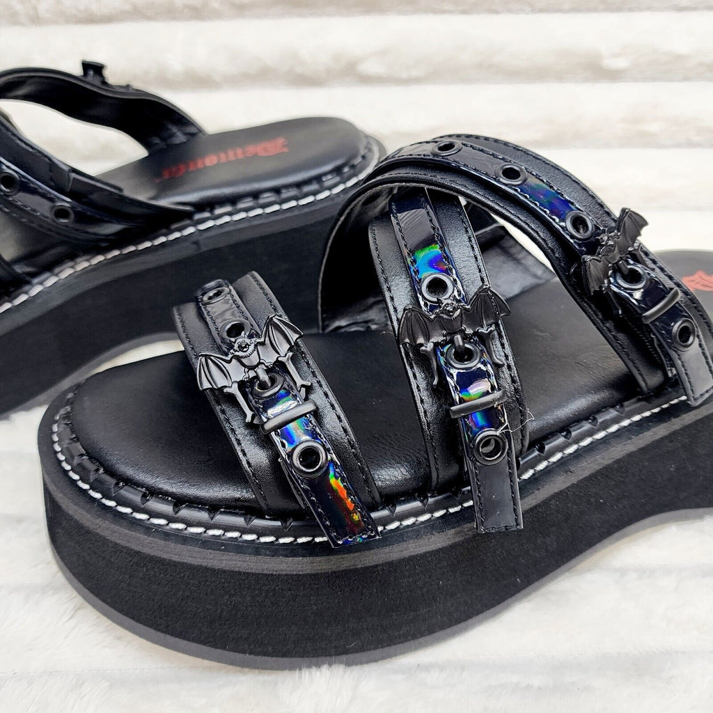Emily 100 - 2 Black 2" Platform Bat Buckle Slip On Sandals Shoes 6-12 NY DEMONIA - Totally Wicked Footwear