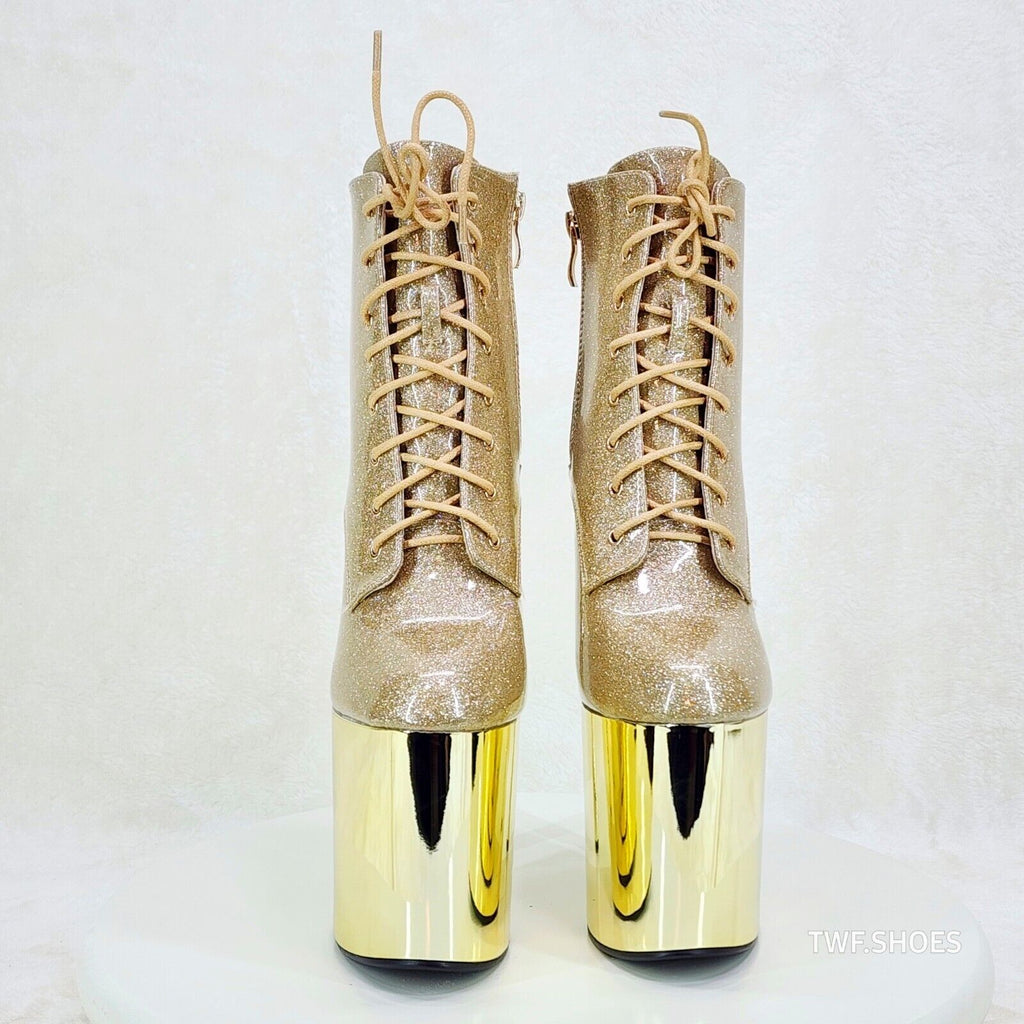 Bulls Gold Glitter Patent Chrome Platform High Heel Ankle Boots - Totally Wicked Footwear