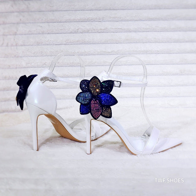 Ellie Pearl White Stiletto High Heels With Diamante Flowers - Totally Wicked Footwear