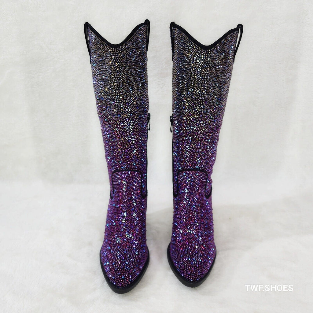 Wild Ones Glamour Cowboy Purple Multi Ombre Rhinestone Cowgirl Boots - Totally Wicked Footwear