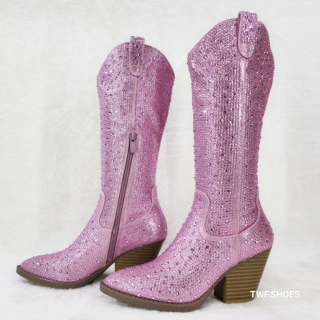 Wild One Glamour Baby Pink Rhinestone Glam Glitter Country Western Cowgirl Boots - Totally Wicked Footwear