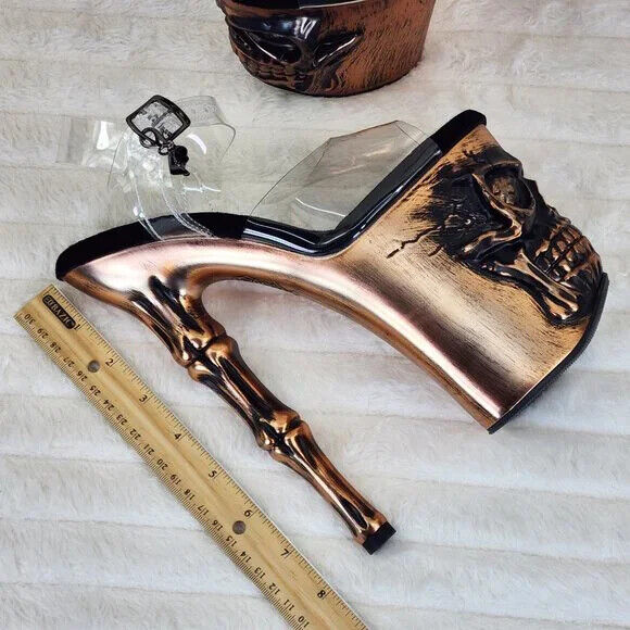 Rapture Clear Copper Skull & Bones LED 8" High Heel Platform Shoes 5-10 NY - Totally Wicked Footwear