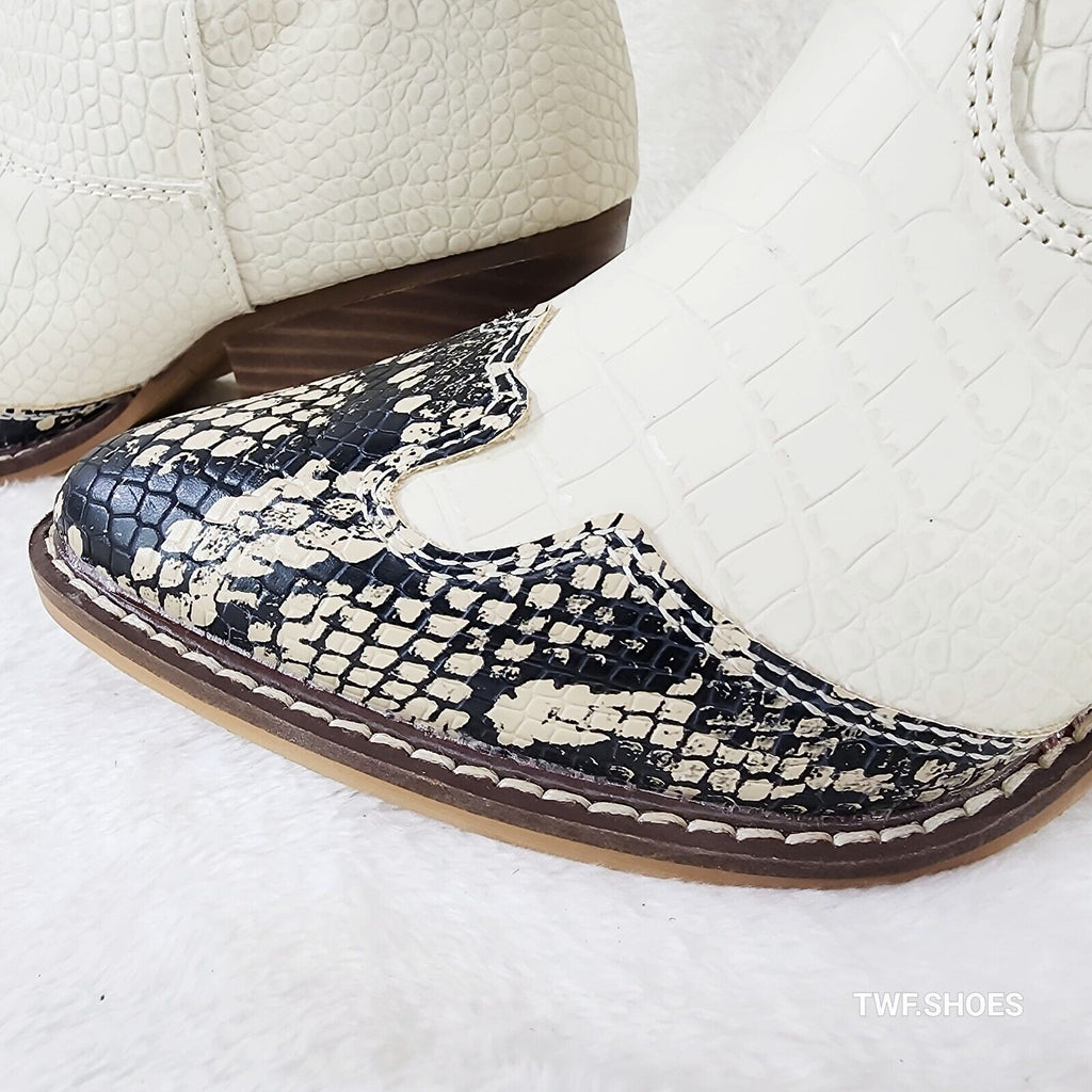 Snake Bite Cream Western Reptile Cowboy Pull On Country Cowgirl Boots - Totally Wicked Footwear