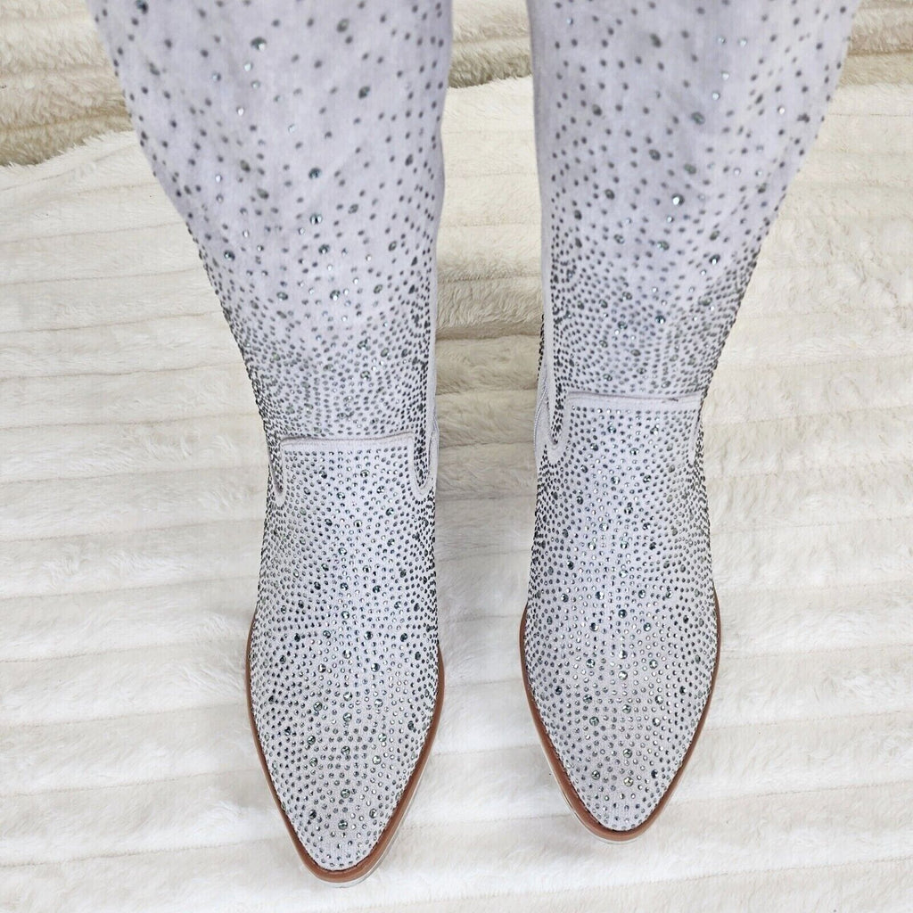 Wild Ones Glamour Cowboy Rhinestone Cowgirl Boots Tuck Zipper Silver Gray - Totally Wicked Footwear