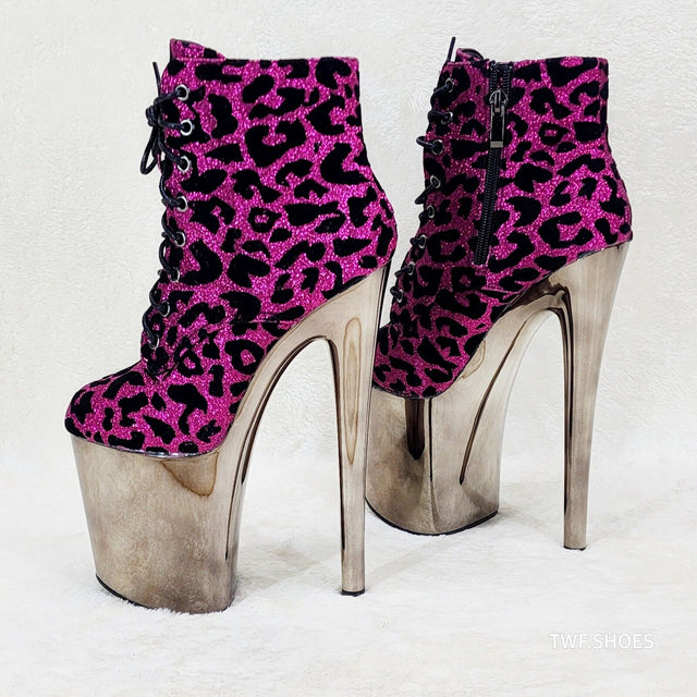 Bulls Fuchsia Leopard Chrome Platform High Heel Ankle Boots - Totally Wicked Footwear
