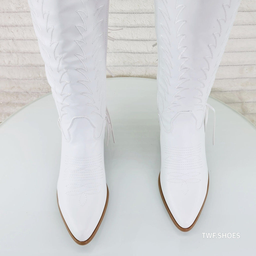 Dusty Roads Bright White Back Fringe Country Western Cowgirl Boots - Totally Wicked Footwear