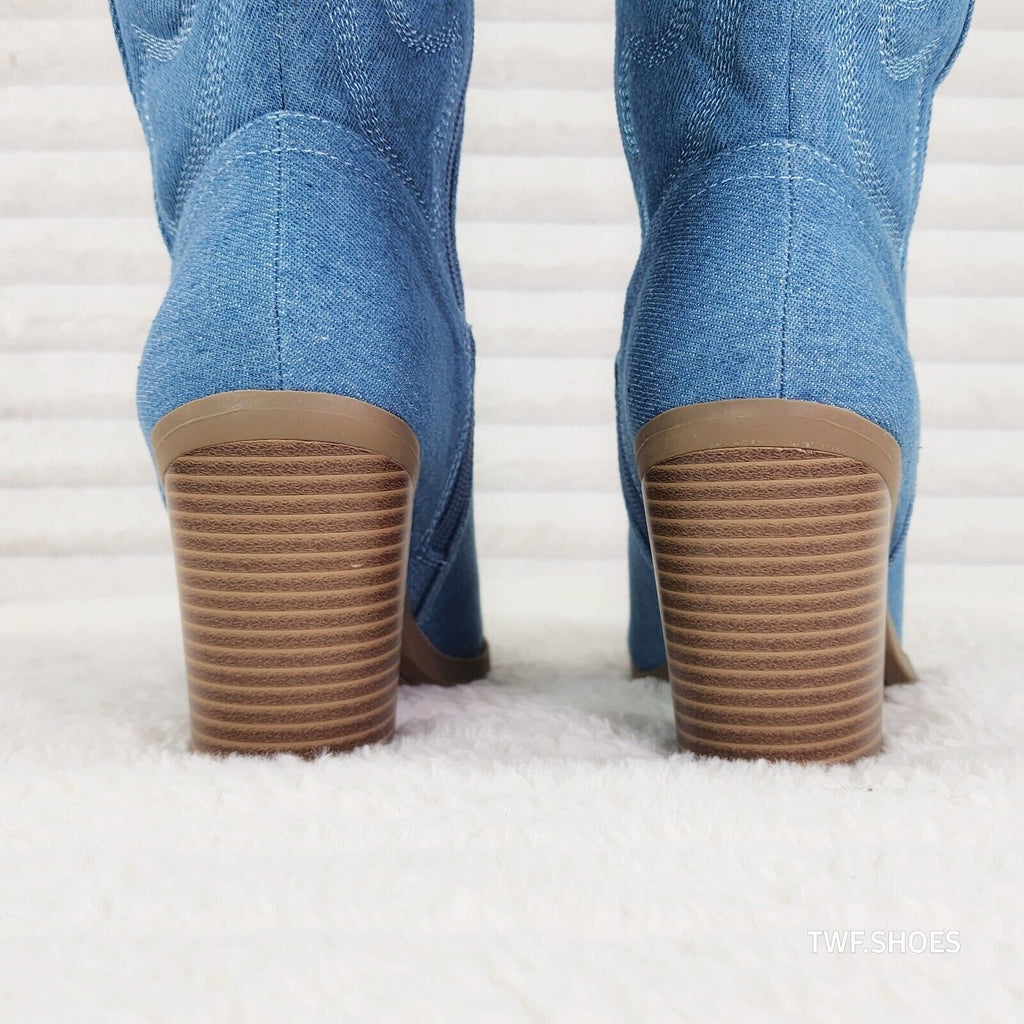 Electric Cowboy Medium Denim Stitched Western Knee High Cowgirl Boots - Totally Wicked Footwear