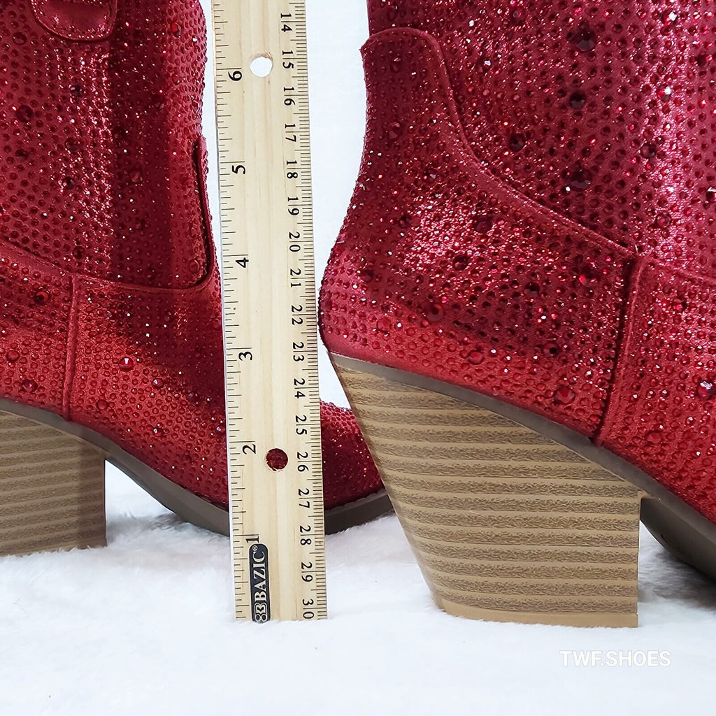 Dolly Red Rhinestone Glitter Disco Cowgirl Country Glam Western Ankle Boots - Totally Wicked Footwear