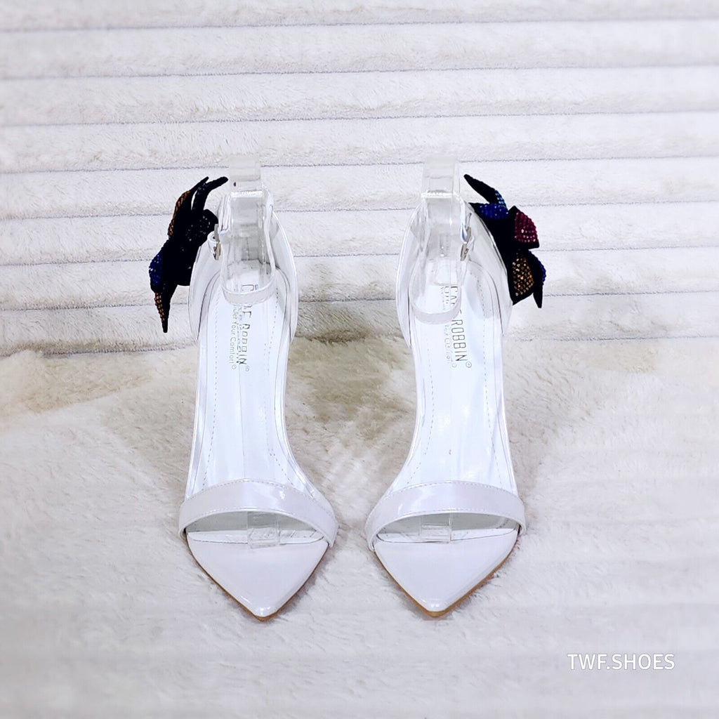 Ellie Pearl White Stiletto High Heels With Diamante Flowers - Totally Wicked Footwear