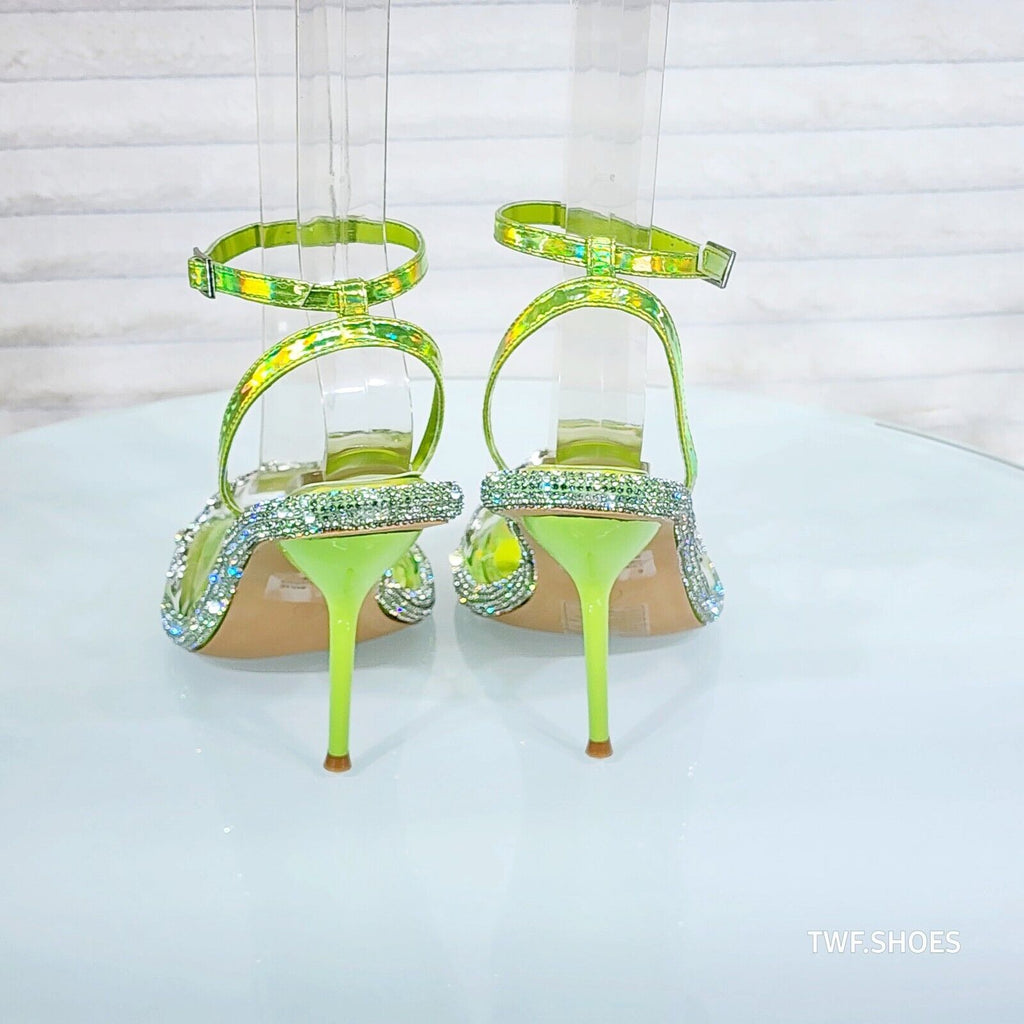 Mini .5" Rhinestone Platform Lime Green Hologram Upper Wrap Strap Heels Baily - Totally Wicked Footwear