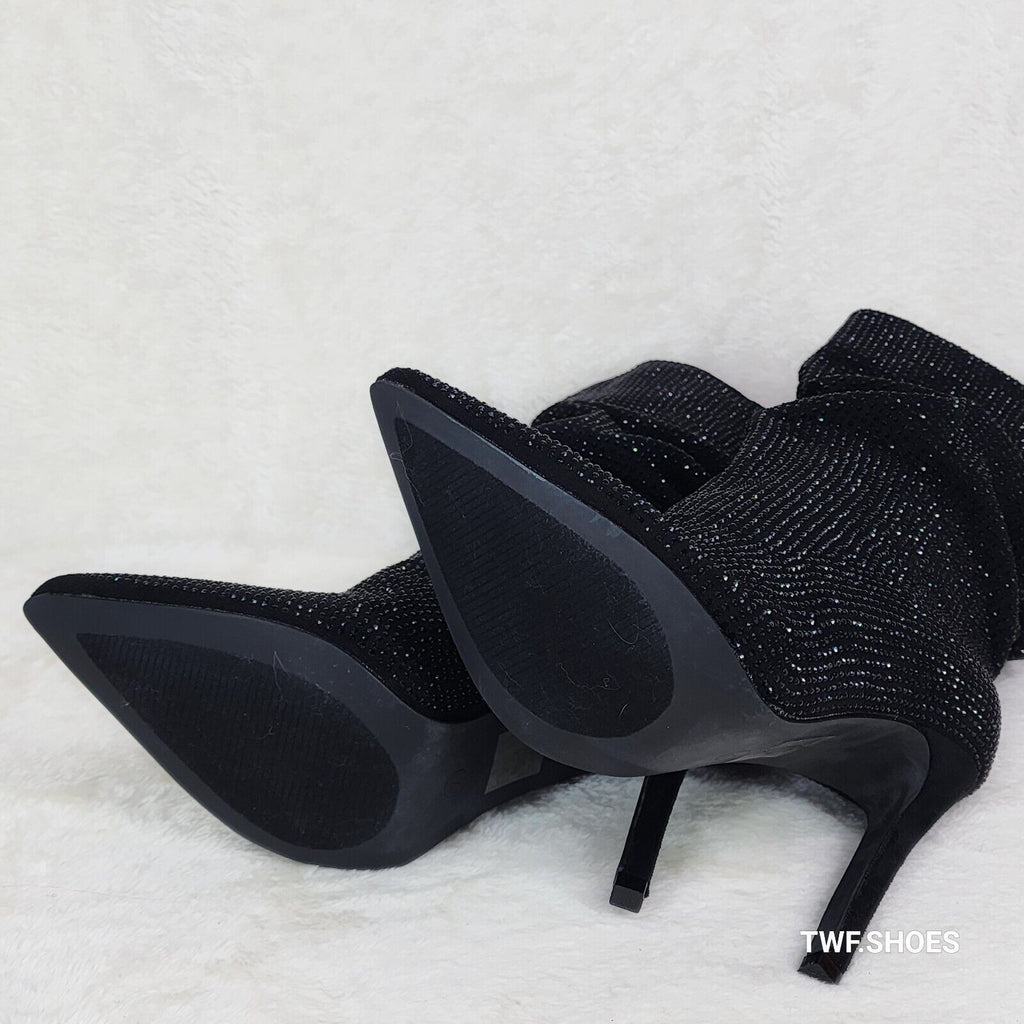 Resolve Sparkling Black Rhinestone High Heel Slouch Calf Boots New Years Bling - Totally Wicked Footwear