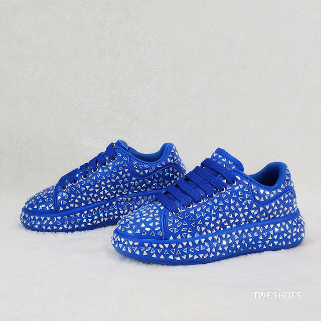 Geo Dazzle Cush Iridescent Stone Blue Platform Sneakers Tennis Shoes - Totally Wicked Footwear