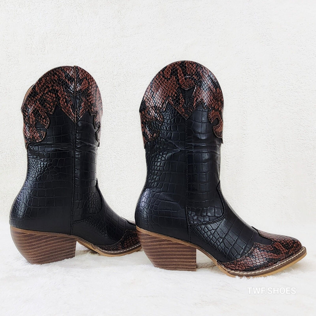 Snake Bite Black Western Reptile Cowboy Pull On Country Cowgirl Boots - Totally Wicked Footwear