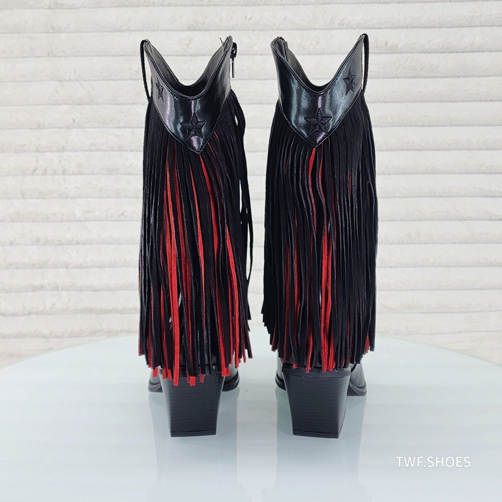 Country Swing Black and Red Fringe Western Cowgirl Boots Tuck Zipper - Totally Wicked Footwear