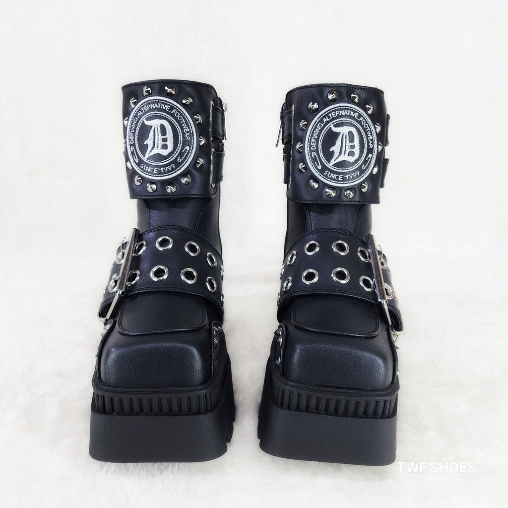 Wicked Wrath 58 Square Toe Goth Lace Up Big Buckle Strap Ankle Boots - Totally Wicked Footwear