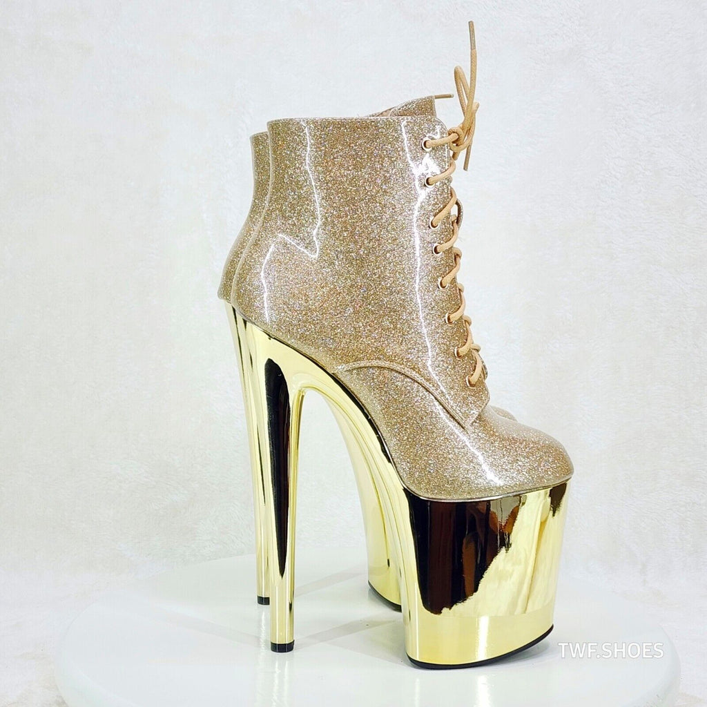 Bulls Gold Glitter Patent Chrome Platform High Heel Ankle Boots - Totally Wicked Footwear