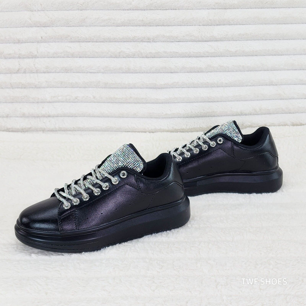 Comfy Cush 4 Jet Black Rhinestone Fashion Sneakers Tennis Shoes - Totally Wicked Footwear