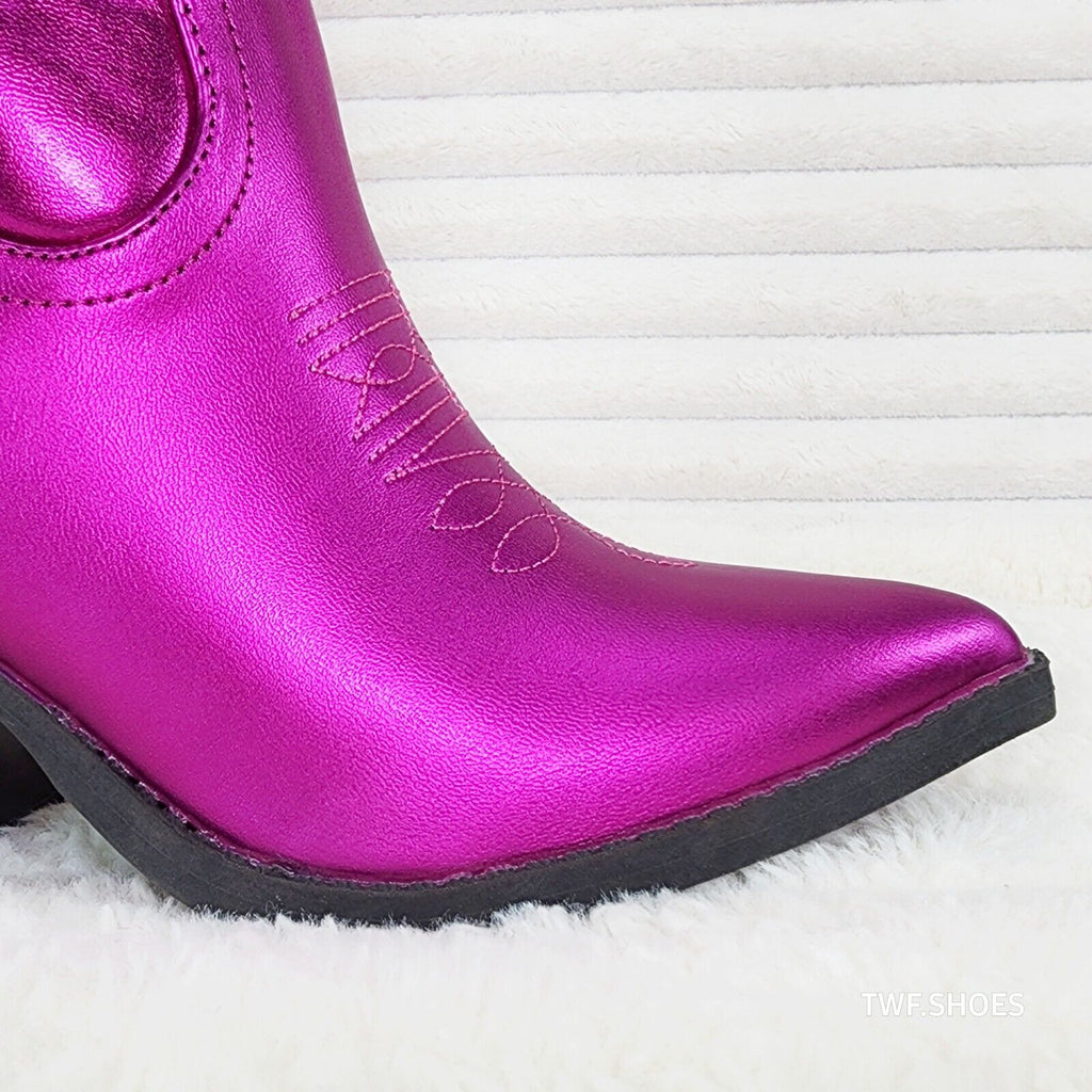 Electric Cowboy Metallic Matte Western Knee High Cowgirl Boots Hot Fuchsia Pink - Totally Wicked Footwear