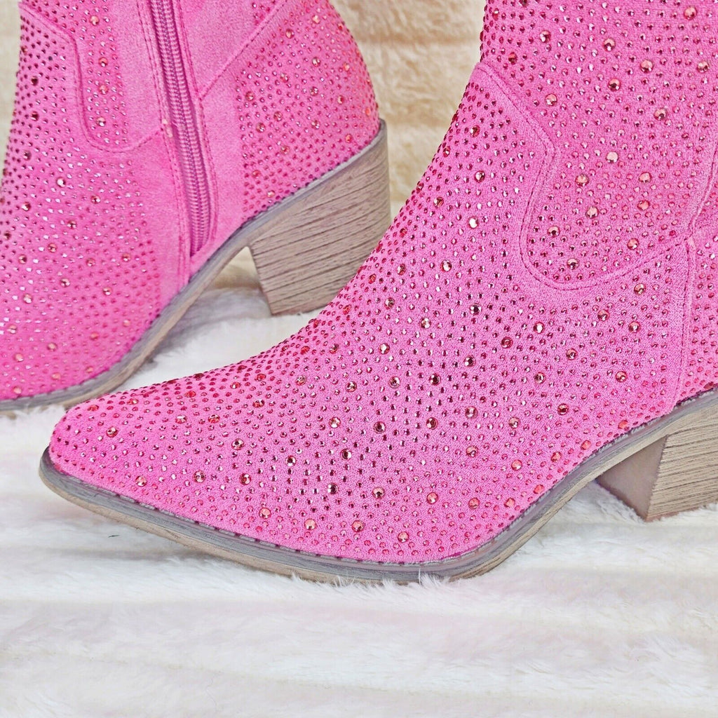 Wild Ones Glamour Cowboy Rhinestone Cowgirl Boots Tuck Zipper Fuchsia Pink - Totally Wicked Footwear