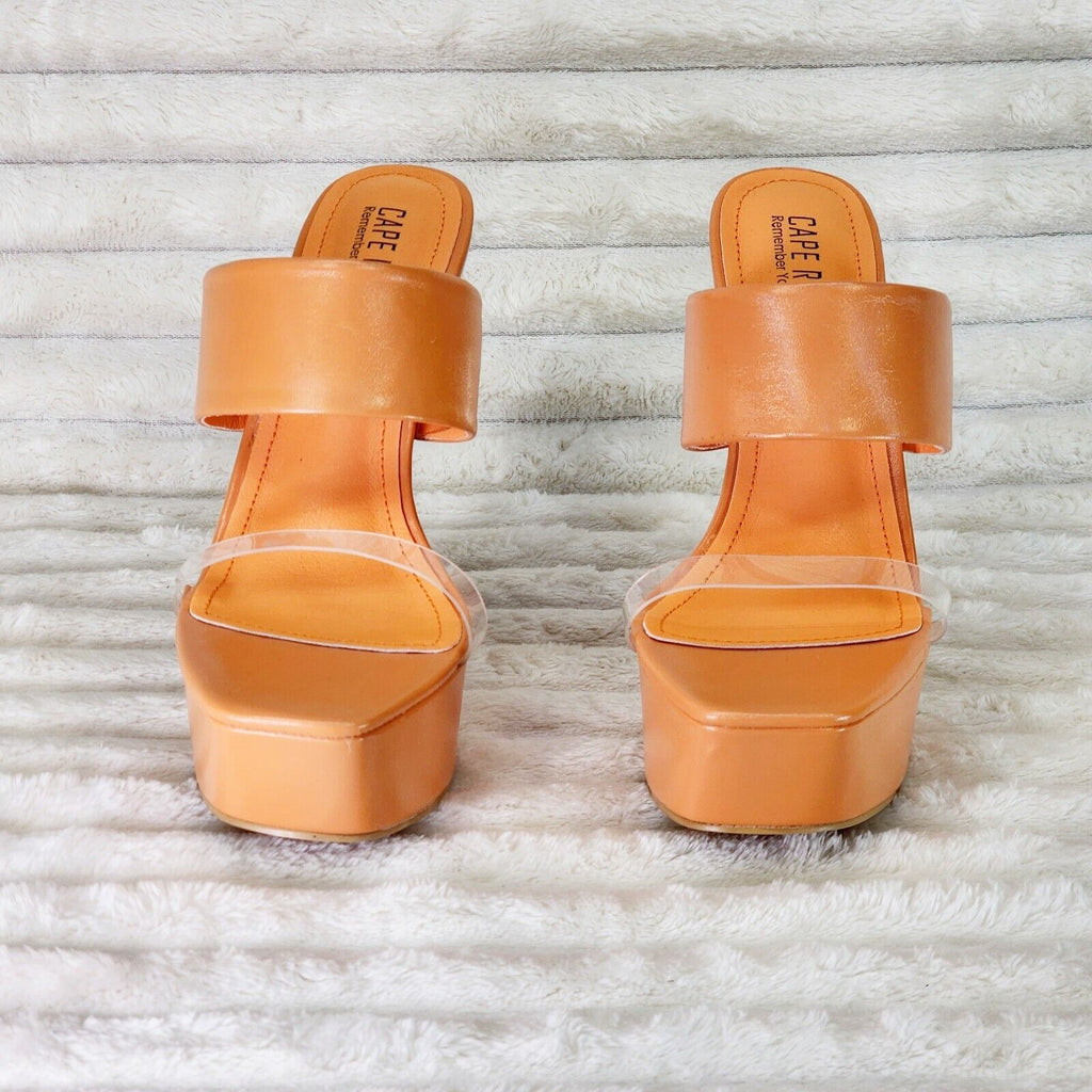 Razz Slip On High Heel Clogs Mules Slides Orange Gold Tone Stiletto - Totally Wicked Footwear