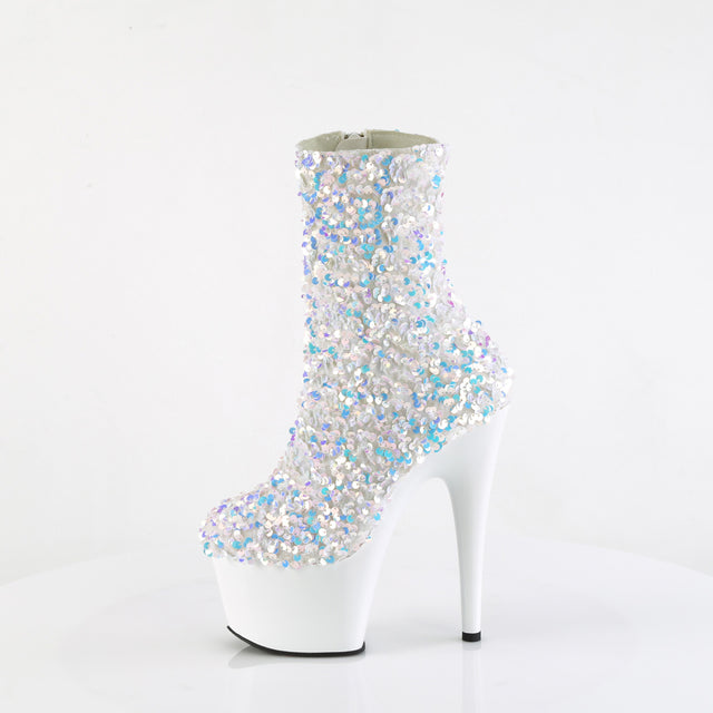 Adore 1042 White Ice Multi Sequin 7" Heel Platform Mid Calf Ankle Boots Direct - Totally Wicked Footwear