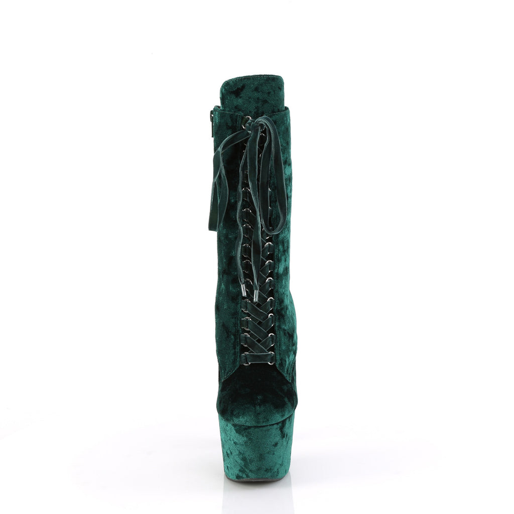 Adore 1020VEL Lace Up Ankle Boot Emerald Green Velvet 7" High Heels  - Direct - Totally Wicked Footwear