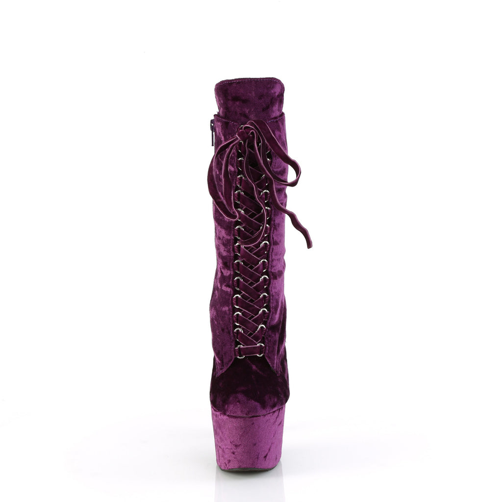 Adore 1020VEL Lace Up Ankle Boot Purple Velvet 7" High Heels  - Direct - Totally Wicked Footwear