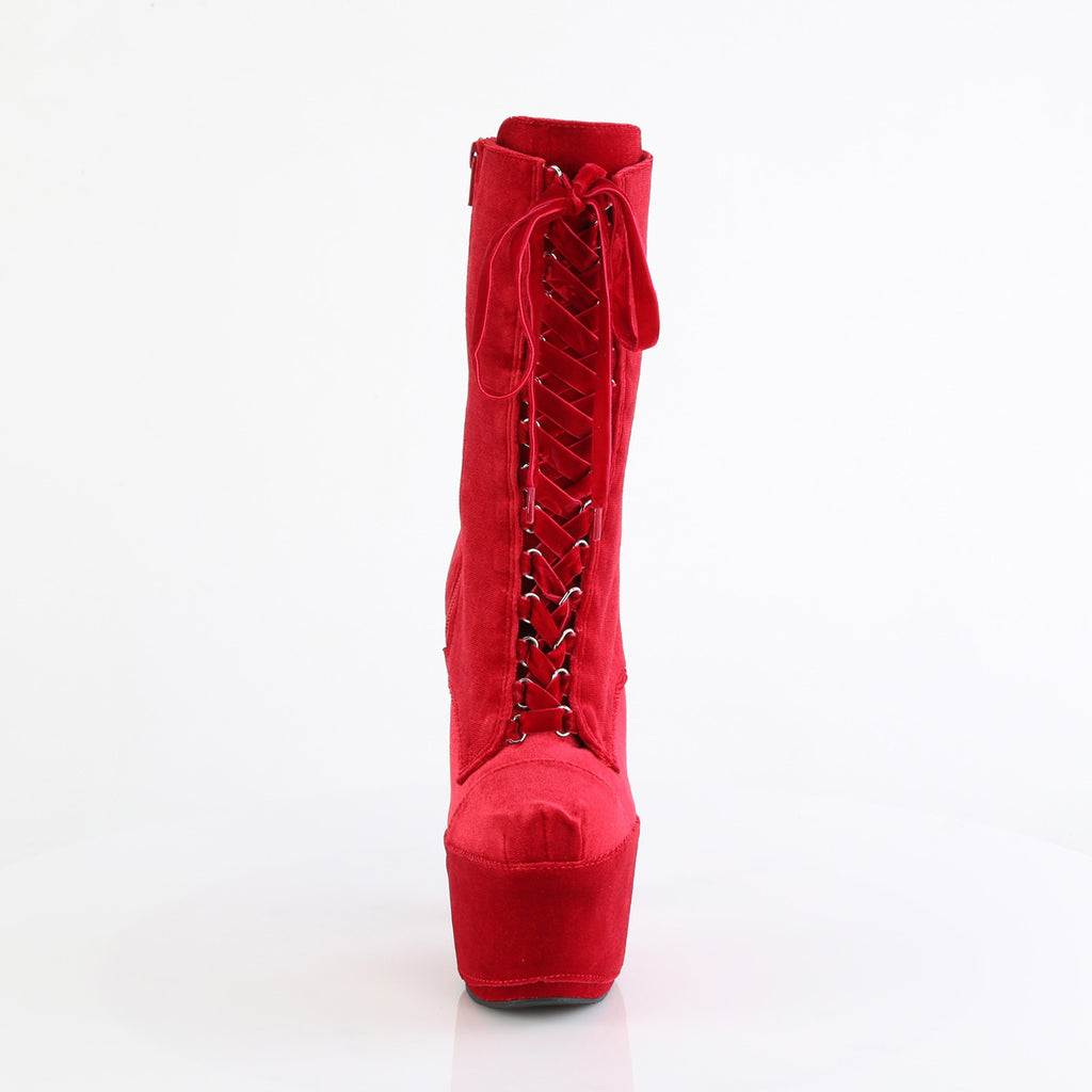 Adore 1020VEL Lace Up Ankle Boot Red Velvet 7" High Heels  - Direct - Totally Wicked Footwear