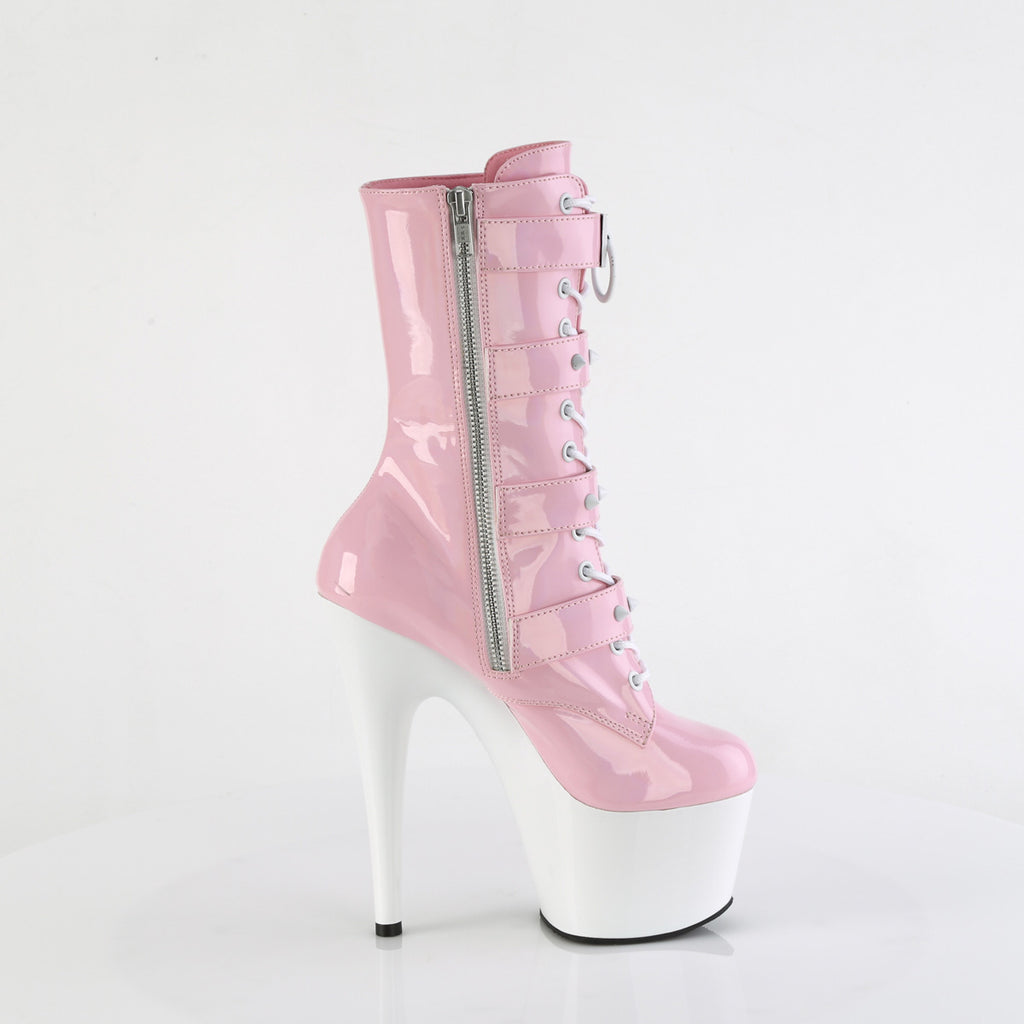 Adore 1046TT Pink Patent / White 7" Heel Platform Mid Calf Boots -Direct - Totally Wicked Footwear