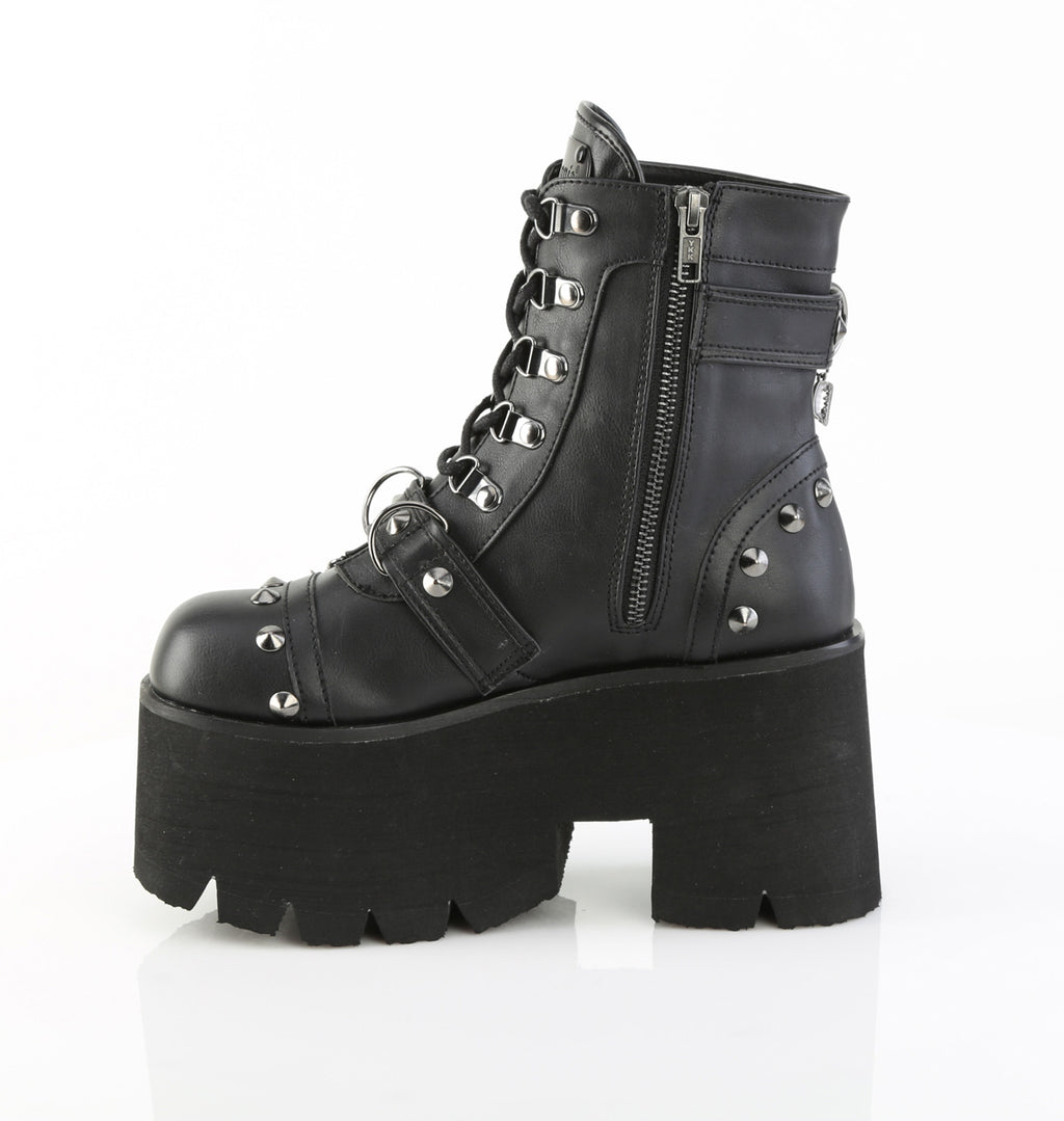 Ashes 52 Platform Lace Up Ankle Boots 3.5" Chunky High Heel - Demonia Direct - Totally Wicked Footwear